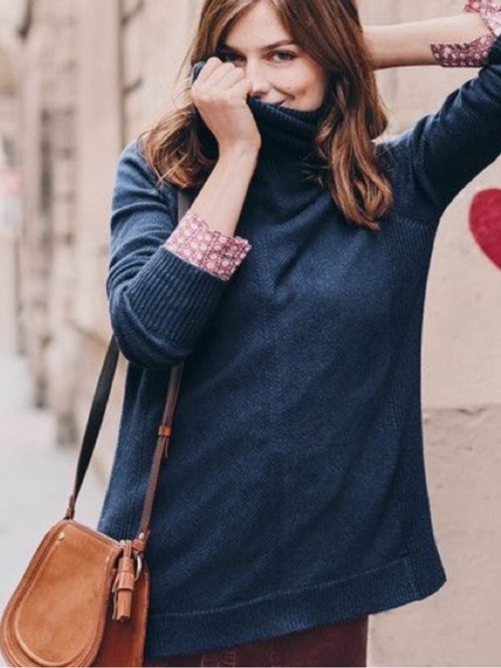 Boden Margot Wool Cashmere Turtleneck Sweater in Navy Blue